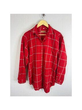 VIntage Rough Hewn Red Plaid Silver Thread Flannel Button Shirt Mens M Made USA